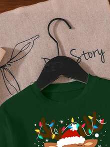 男童圣诞字母元素印花，圣诞元素，时尚百搭，休闲舒适的男童红色圆领T恤 - 彩色 - 查看 4