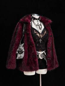 SHEIN CURVE+ Áo khoác thường ngày lãng mạn cổ điển màu trơn - Màu Đỏ Sâu - Xem 4