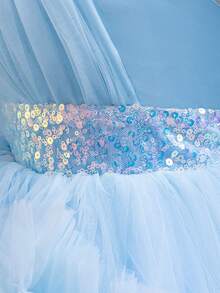 Vestido con cola para niñas, vestido de fiesta para celebración del 1er cumpleaños - Azul - Ver 4