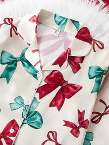Genkimix Kids 女童圣诞蝴蝶结印花睡衣套装（2件套），长袖上衣和长裤，适合春秋季穿着 - 彩色 - 查看 4