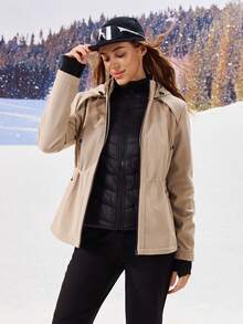 OutZeal 女士冬季保暖外套 圣诞节服装 滑雪 露营 保暖内衬 防风 防水 抽绳腰带 带拉链口袋 - 卡其色 - 查看 7