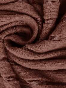 SHEIN LUNE Knitted Brushed Ribbed Long Sleeve T-Shirt, Halter Neck Tank Top And Pants Set, Plus Size - Brown - View 6