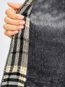 Chamarra afelpada para mujer lana con estampado de cuadros multicolor con cuello texturizado suave de moda casual y ligera para uso diario - Marrón - Ver 6