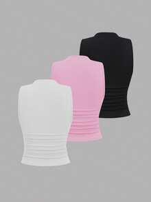 Sweetra 女士褶皱修身夏季上衣 - 彩色 - 查看 2