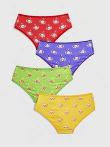 Teletubbies X ROMWE 4pcs Comfortable Funny Cartoon Pattern Briefs