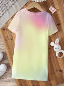 My Little Pony X SHEIN Váy cổ tròn tay ngắn họa tiết kỳ lân hoạt hình và chữ cái đơn giản cho bé gái, mùa hè - trắng - Xem 2