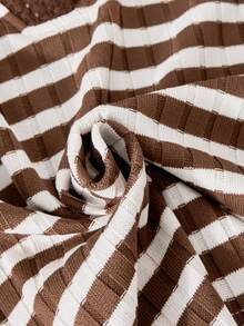 Girls' Casual Fashion Set! Girls' Coffee Striped Lapel Casual Top+Wide Leg Pants Fashion Set, Girls' Spring And Autumn Non Velvet Knitted Long Sleeved Pants Set Suitabl