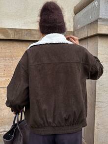Vivie Lora Women's Loose Fit Sherpa Fleece Regular Jacket Women Coats - Brown - View 4