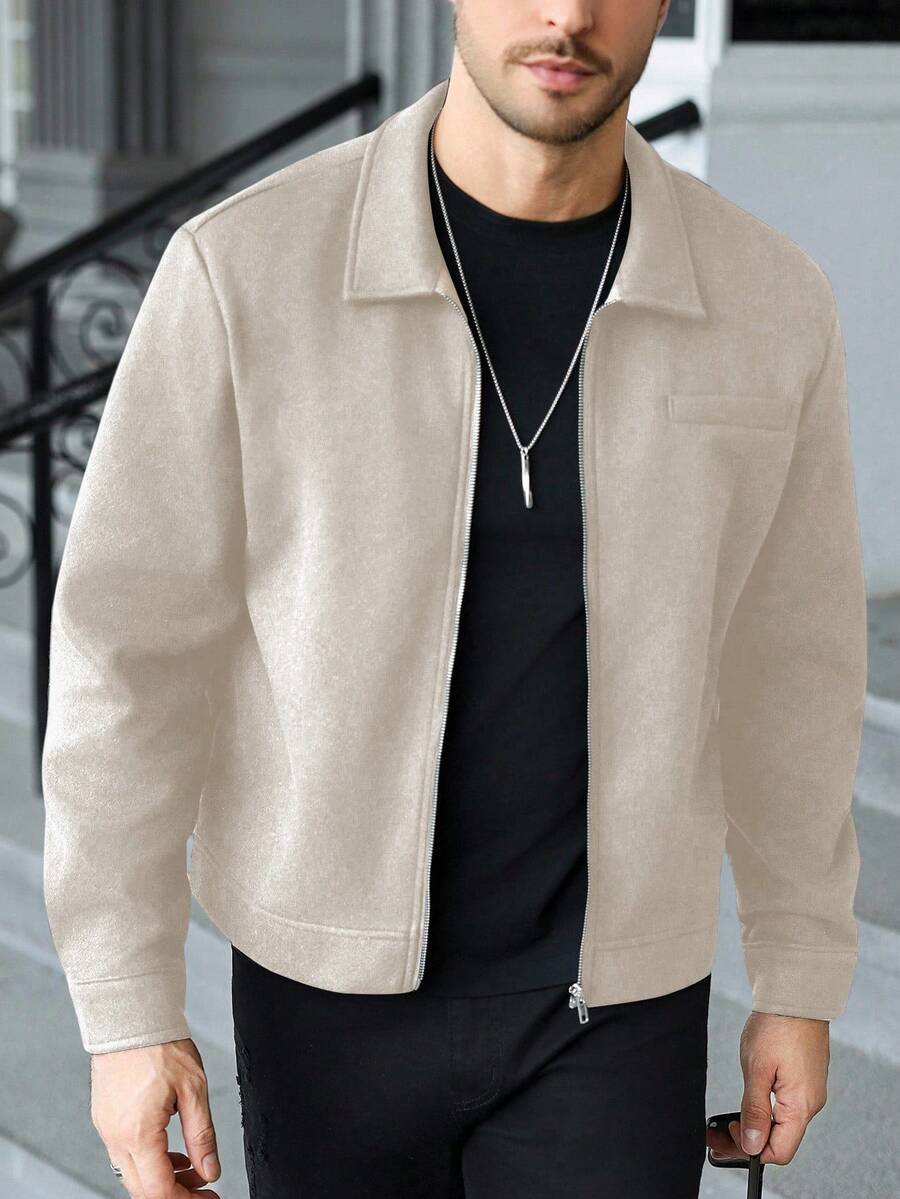 Manfinity CasualCool Men's Fashionable Casual Zip-Up Long Sleeve Overcoat Crop Jacket For Men Men Zip Up Jacket Designer Jacket Men Men Summer Jacket Men Jackets Casual - Apricot - View 1