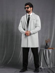 Manfinity Homme 男士纯色口袋纽扣长袖外套，秋季外出外套，送给朋友、丈夫、男友的冬季礼物 - 灰色 - 查看 3