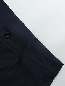 Manfinity Roghcode 男士小众设计多面板二合一宽松日系深色超大阔腿裤，男友礼物，纯色长款超大裤，秋季 - 藏蓝色 - 查看 4