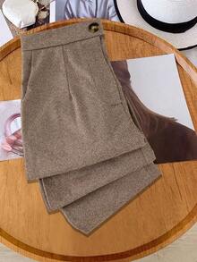 Franclia Women's Fashionable Slim-Fit Long Suit Pants, Winter - Coffee Brown - View 3