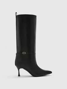 CUCCOO BIZCHIC 女士尖头搭扣设计时尚日常百搭高跟过膝长靴 - 黑色 - 查看 2