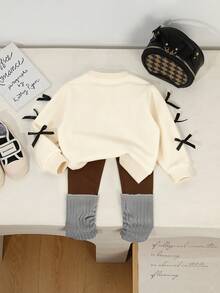 2件套女童休闲爱心图案长袖上衣和黑色裤子运动套装 - 彩色 - 查看 2