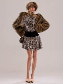 Avantive Beige Women's Cheetah Animal Print Sequin Dress,Summer 70s ...