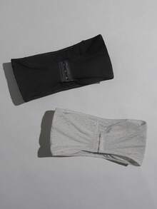 ROMWE 2件套女士纯色褶皱无钢圈抹胸文胸套装