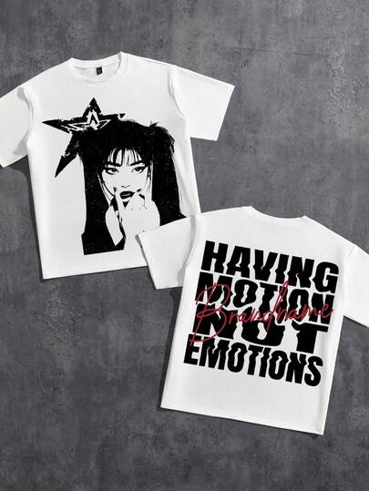 Manfinity ZONE917 摇滚风英文字母印花超大宽松短袖T恤，时尚街头风，约会聚会必备，情侣装、亲子装皆宜，送给男友的绝佳礼物