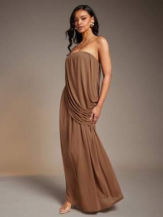 L'Amorae Women Strapless Draped Dress, Elegant, Night Out, Occasionwear, Wedding Guest