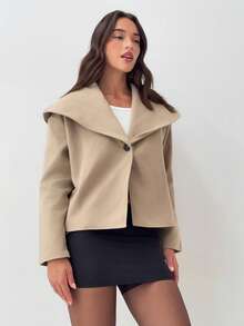 Aloruh Women's Loose Oversized Lapel Elegant Overcoat Winter - Khaki - View 5