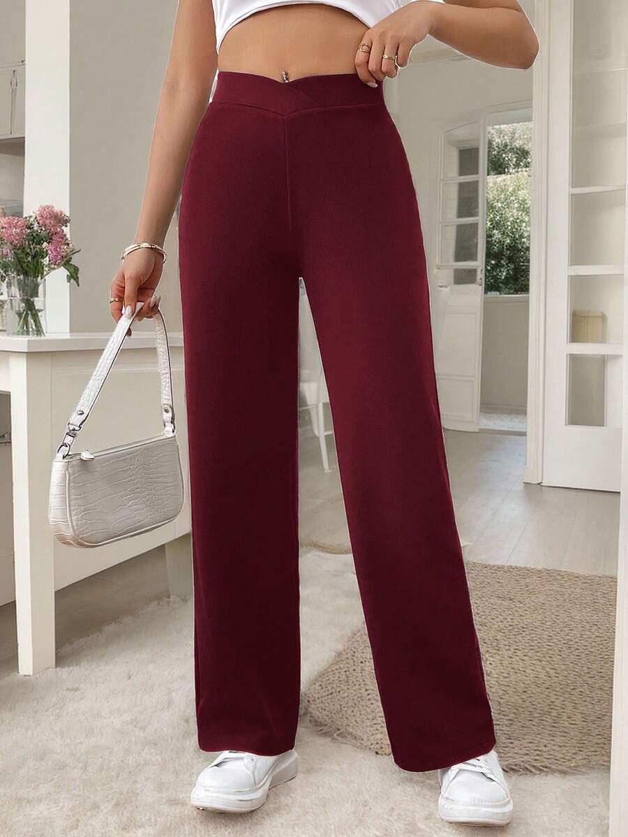 SHEIN Frenchy Pantalon droit ajusté avec torsade à la taille, style décontracté élégant pour femmes - Fushia - Voir 1