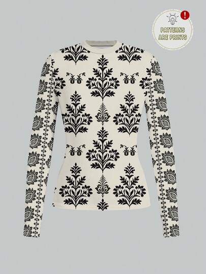 Shutterstock Glamance 复古图案立领长袖针织T恤，女士冬季上衣