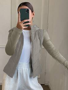 DAZY 女士修身拼接绗缝外套，秋冬款 - 綠色 - 查看 2