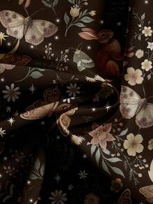 ROMWE Goth Quần ống rộng dáng rộng cỡ lớn in họa tiết hoa, cây, mặt trời, mặt trăng, ngôi sao và thỏ, phong cách rừng tối - màu nâu - Xem 3