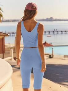 Aralina Leisurewear V Neck Cami Active Workout Top - Baby Blue - View 2