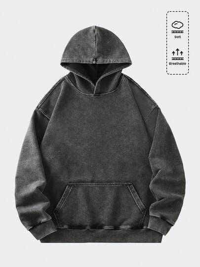 Street Life Felpa con cappuccio in colore unito lavata a strisce per ragazzi adolescenti