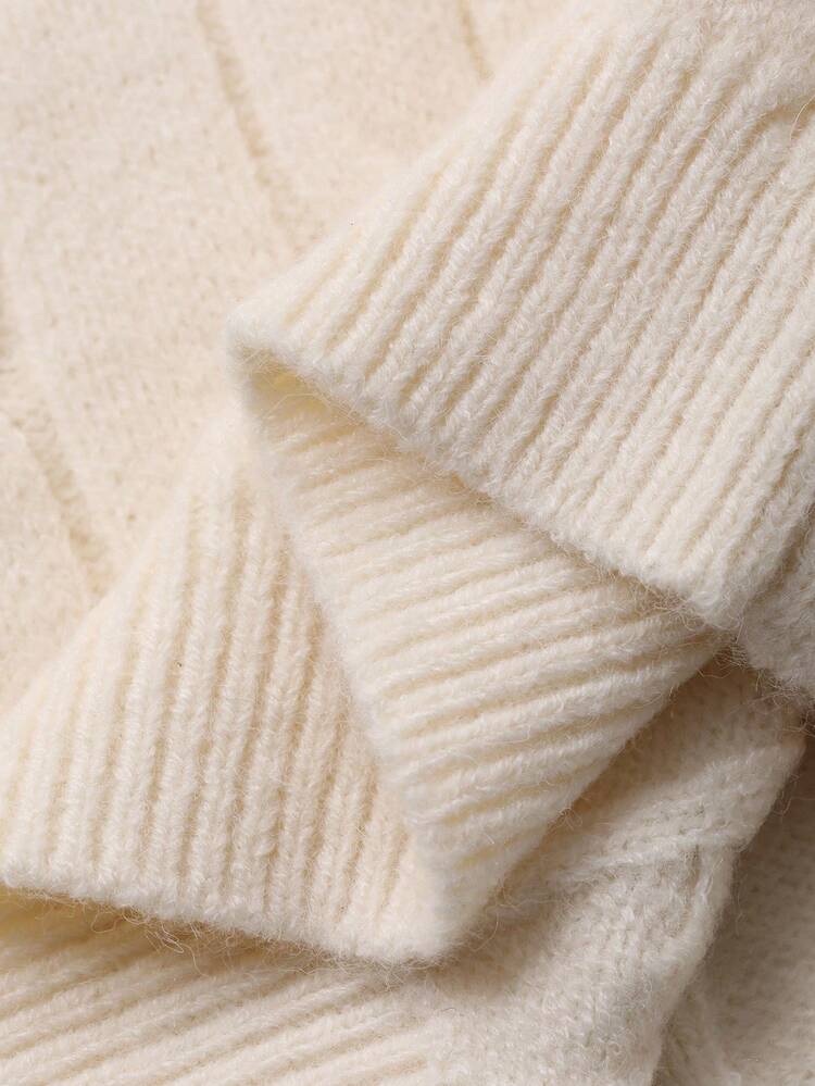 Baby Boy Crew Neck Cable Knit Twist Cartoon Embroidery Solid Color Sweater Fall, Winter