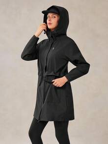 OutZeal Chaqueta de mujer con capucha, resistente al agua y al viento, de longitud larga con cordón en la cintura y bolsillos con cremallera, para camping y senderismo - Negro - Ver 12