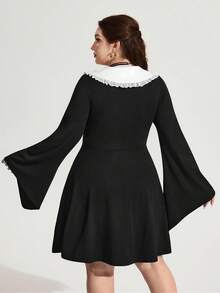 Enliva Plus Size Women's Adjustable Strap Halloween Printed Dress, Halloween Costume OutfitGoth/Gothic Women Clothes/Halloween Plus Size /Halloween Costume, - Black and White - View 4