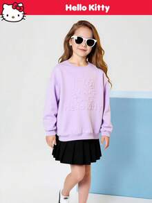 HELLO KITTY AND FRIENDS | SHEIN Tween Girl Cartoon 3D Embossed Pattern Casual Crew Neck Sweatshirt - Mauve Purple - View 4