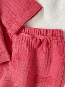 2pcs Newborn Baby Girls' Cute Bow Pattern Long Sleeve Top And Pants Casual Comfortable Pajama Set Newborn Girl Outfit Baby Girl Pajama Set Baby Girl Sleepwear Baby Girl Full Sleeve Pant Set - Burgundy - View 8