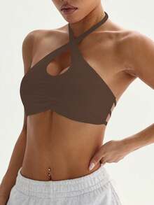 Dewbera Damen Sport-BH mit geraffter Halterung am Ausschnitt, abnehmbare gepolsterte Kreuzträger, geeignet für täglichen Lässig-Trag, Tennis, Yoga, Fitness und mehr