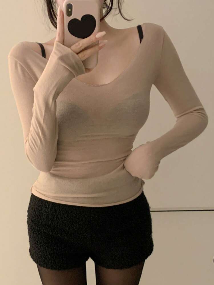 Sexy V-Neck Revealing Collarbone Slim Fit Women T-Shirt