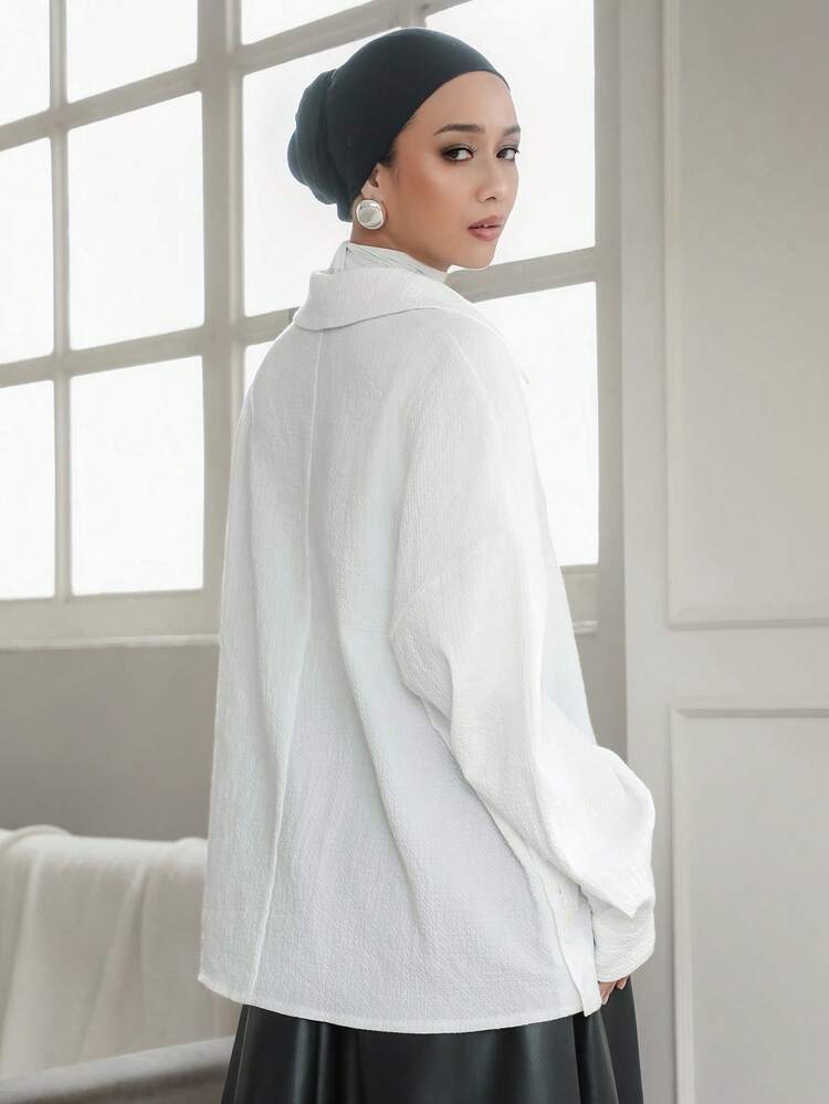 Women's Loose Textured Fabric Turtleneck Long Sleeve Casual Shirt, Autumn/Winter