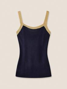 Muvela 女士休闲撞色吊带针织上衣，可爱夏季装 - 藏蓝色 - 查看 4