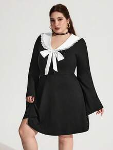 Enliva Plus Size Women's Adjustable Strap Halloween Printed Dress, Halloween Costume OutfitGoth/Gothic Women Clothes/Halloween Plus Size /Halloween Costume, - Black and White - View 5