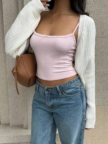 SHEIN Unity Cárdigan de lana blanco de estilo "Old Money" para mujer, informal y sencillo, para uso diario, ropa de aeropuerto, vuelta al colegio, Halloween - Blanco - Ver 5