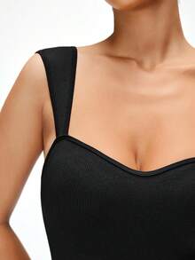 SHEIN 1 pièce Combinaison moulante minimaliste de tous les jours pour femmes, de couleur unie, galbant la taille et l'abdomen, avec un entre-jambes confortable à boutons-pression, facile à enfiler et à retirer - Noir - Voir 5