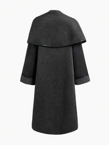MOTF PREMIUM FASHIONABLE RETRO MINIMALIST OVERCOAT WITH UNIQUE DECORATIVE BUTTONS - Black - View 2