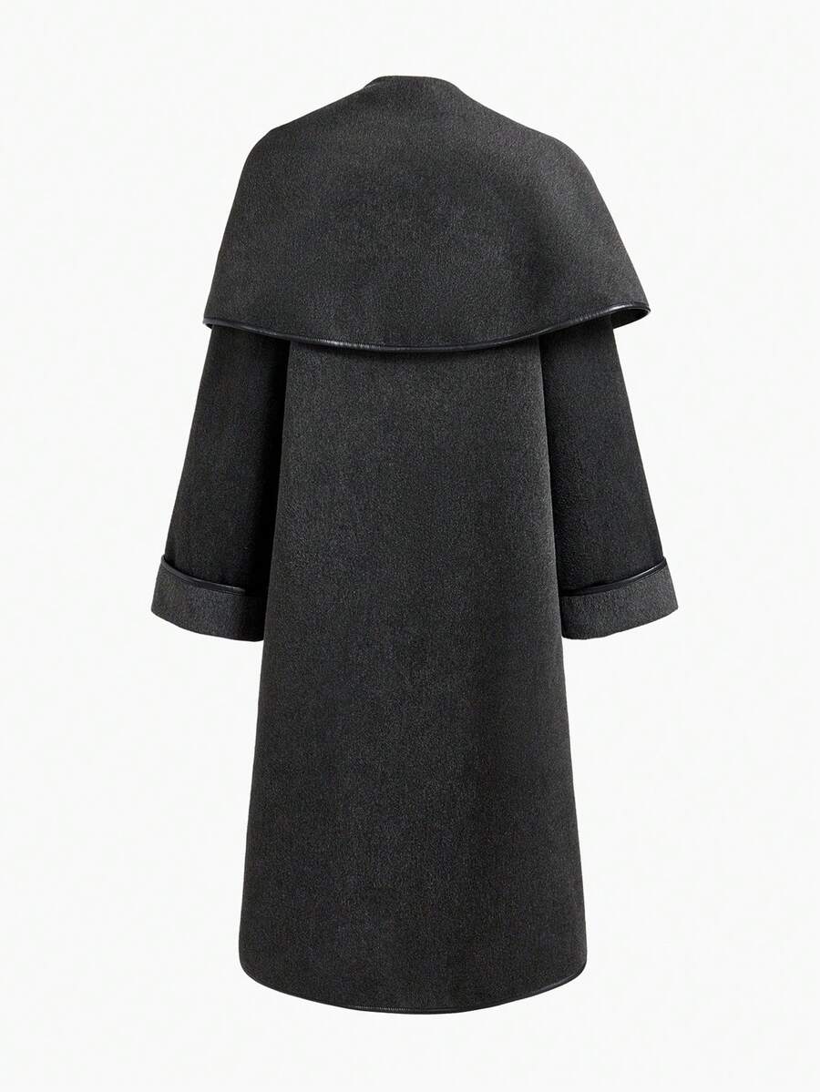 MOTF PREMIUM FASHIONABLE RETRO MINIMALIST OVERCOAT WITH UNIQUE DECORATIVE BUTTONS - Black - View 2