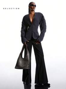 LYSMO Blusa de mujer con cuello en V profundo y plisado