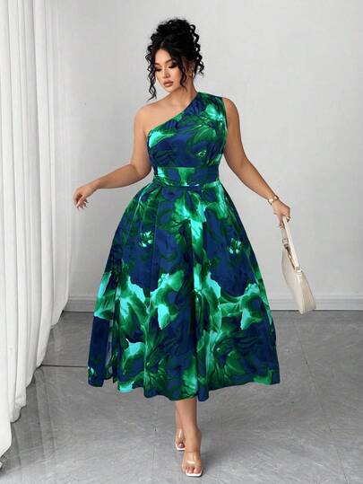 Elenzga Plus Size Women's Elegant Blue & White Floral Print Maxi Dress, Stylish Shoulder Strap Long Dress Suitable For Back To School, Graduation, Valentine's Day, Music Festival, Mother's Day, Halloween, Thanksgiving, Easter, National Day, Prom, Date Party, Wedding Season, Outdoor Activities