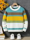 SHEIN 1pc Boys' Sweater, Round Neck, 4-Color Patchwork Striped, Classic Cable Texture, Casual/School Style, Regular Thickness, Neat Hem & Cuffs, Smooth & Soft Handfeel, Bright Colors, Suitable For Casual Wear, School, Christmas, Halloween, Winter Vacation, New Year Party, Holiday Sweater For Boys Jumper For Kids 8 Years Old Boy Knitwear Sweater For Tweens