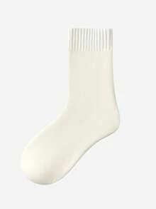 LUVLETTE زوج واحد/6 أزواج من الجوارب المبطنة بالحرارة للنساء، جوارب متوسطة الطول بتصميم محبوك ملون بسيط ومتعدد الاستخدامات للخروجات اليومية في الشتاء - متعدد الألوان - مشاهدة 11