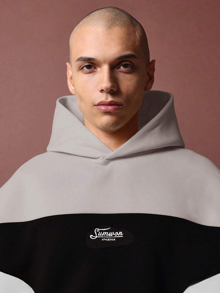 Oversized Color Block Hoodie With Hood