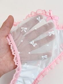 3-Pack Cute Jacquard Mesh Lace Trim Thong Panties - Multicolor - View 5