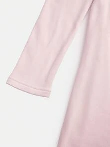 SHEIN 少女款保暖内衬纯色长袖修身半拉链连体裤，柔软天鹅绒面料 - 粉色 - 查看 4